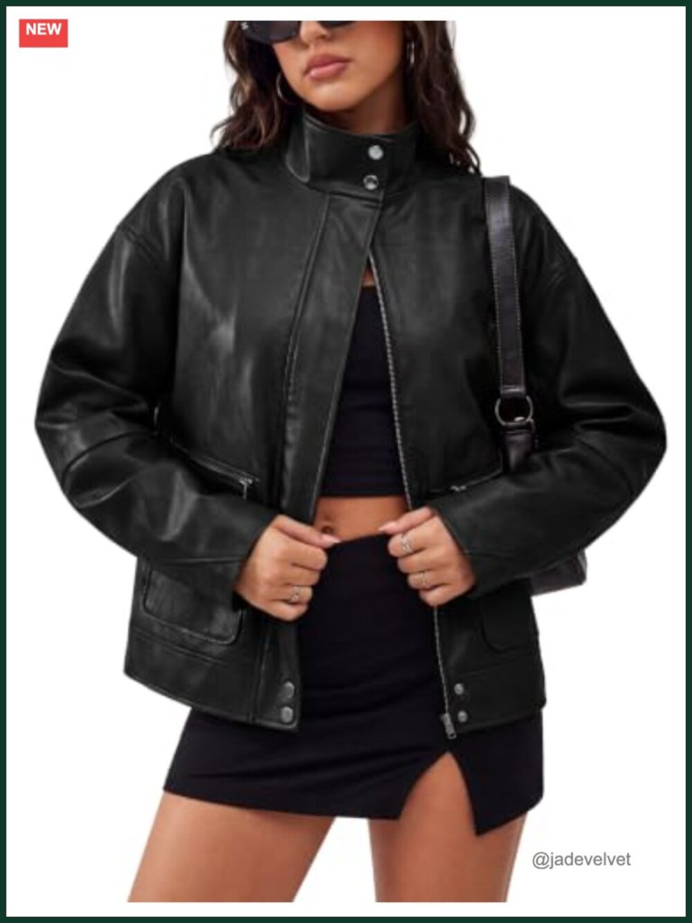 Faux Leather Jacket Women Bomber Cropped Snap Button Coat Fall Winter
